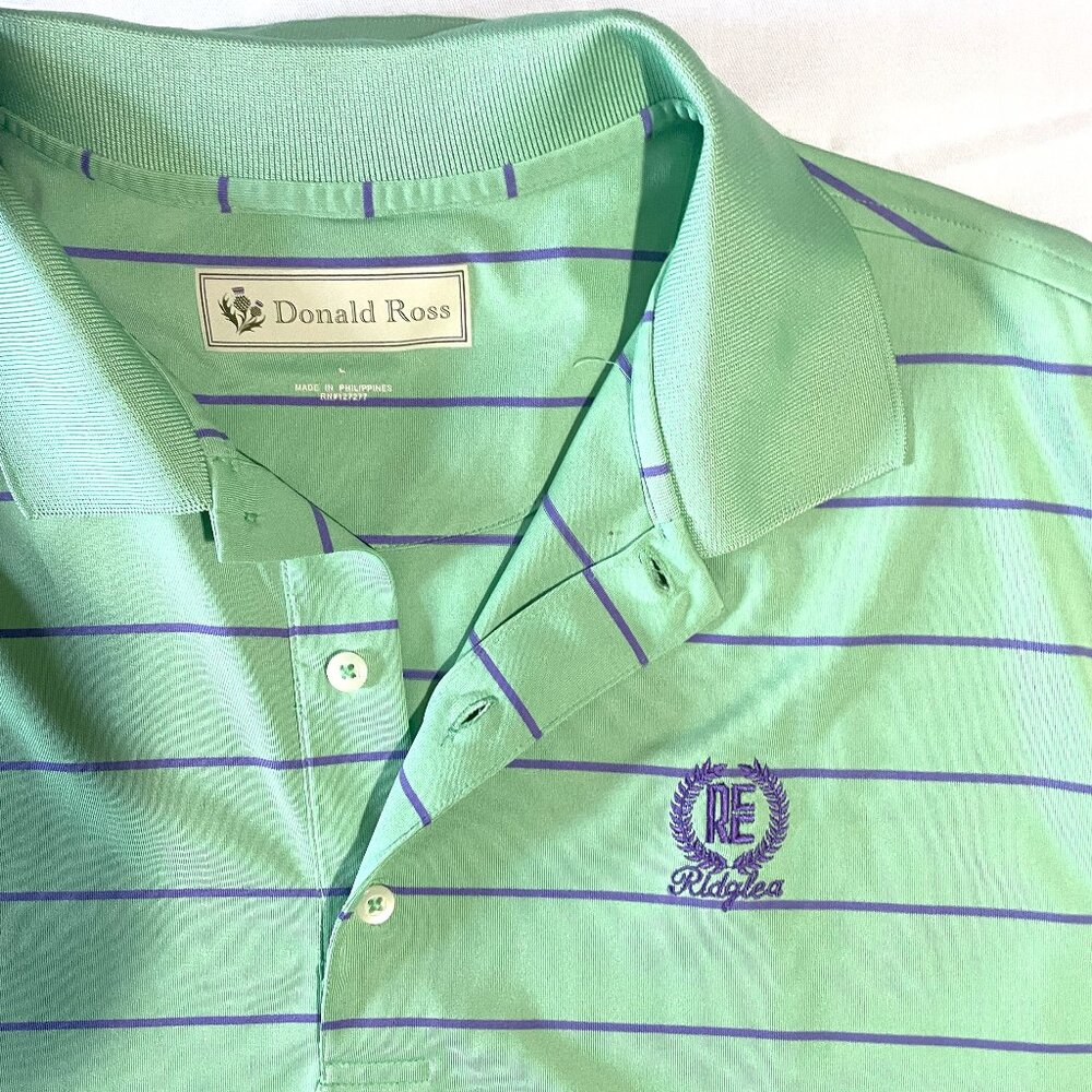 Donald Ross Men’s Classic Fit Green Striped Polo – Purple/Green